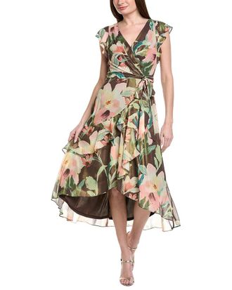 Adrianna Papell Flutter Sleeve High-Low Midi Wrap Dress
