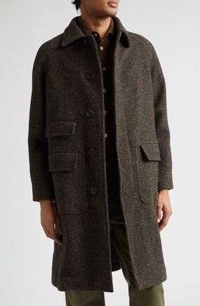Drake's Wool Herringbone Tweed Overcoat in Brown at Nordstrom, Size 38