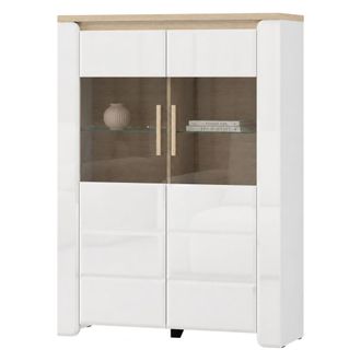 Dmora Vitrina Erto, Mueble Expositor 2 Estantes, 2 Puertas, Detalles De Vidrio, 96x35x130h Cm Blanco Mate