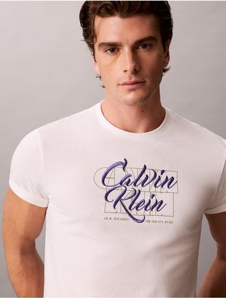 Calvin Klein Jeans Calvin Klein Mens Layered Script Logo Graphic Classic T-Shirt - White - 2XL