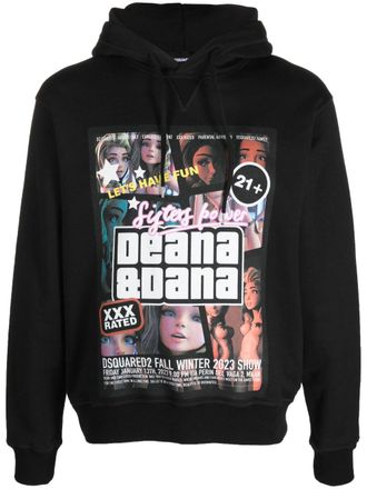 Dsquared2 graphic-print cotton hoodie - men - Cotton - S - Black