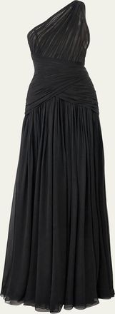 Carolina Herrera Gathered Silk One-Shoulder Slit Gown