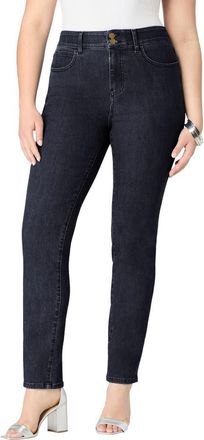 Roaman's Plus Size High-Rise Tummy Control Straight-Leg Jeans in Dark Wash at Nordstrom, Size 16