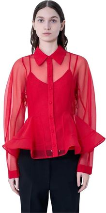 Ganni Textured Organza Peplum Blouse - Dames - Blouses & Shirts - Rood - Maat: 2XS