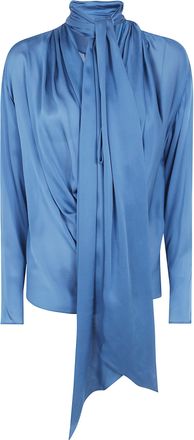 Balmain Blouse Open Neck Draped Silk Charmeuse
