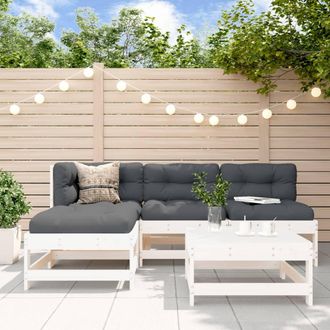 vidaXL Vidaxl - Juego De Sof&aacute;s De Jard&iacute;n 5 Piezas Madera Maciza De Pino Blanco