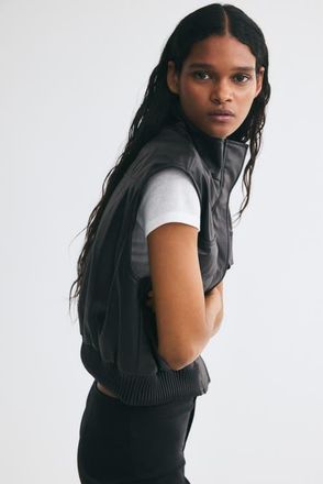 H&M Oversized Coated Vest in Black at Nordstrom, Size X-Small