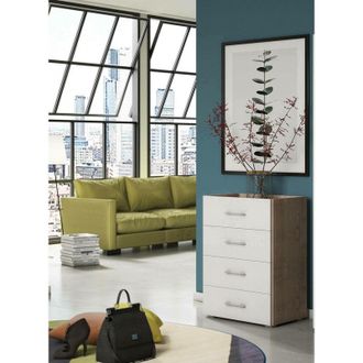 Dmora Cajones Primula, Cajonera Con 4 Cajones Para Dormitorio, Mueble Multiusos Para Oficina O Estudio, Cm 60x41h87, Roble Y Blanco, Con Embalaje Reforzado 