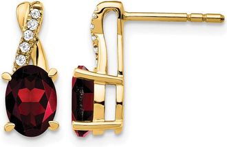 Diamond2Deal 10k Yellow Gold Garnet and Diamond Earrings