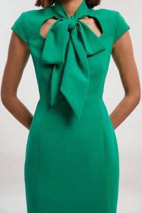 Karen Millen Womens Compact Stretch Bow Tie Neck Tailored Pencil Midi Dress - Emerald - Size 10 UK