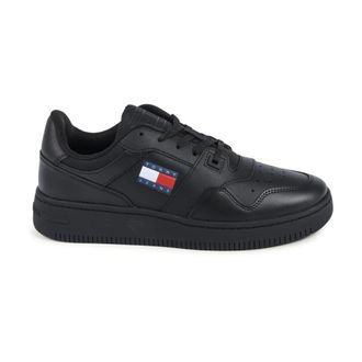 Tommy Hilfiger Sneakers, female, Black, Size: 7 US Leather Sneaker with Detail Stitching