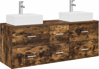 vidaXL Juego De Muebles De Ba&ntilde;o 3 Uds. Roble Ahumado Vidaxl