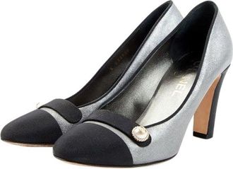 Chanel Silver Glitter Cap-Toe Pumps Size 37