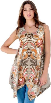 Roaman's Plus Size Handkerchief Hem Tunic Tank Top in New Khaki Floral Print at Nordstrom, Size 24