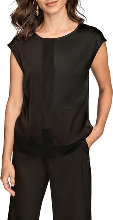 DKNY Mixed Media Cap Sleeve Top in Black at Nordstrom, Size X-Small