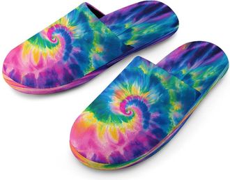 Generic Tie-dye Colorful Mens Cotton Slippers Memory Foam Comfort House Shoes Winter Indoor Slipper for Hotel Casa Spa