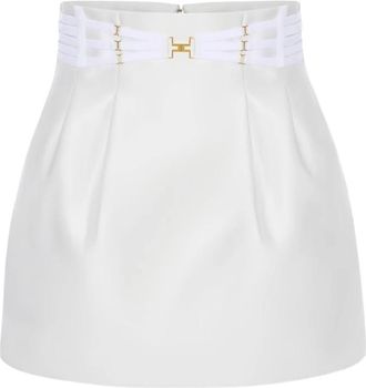 Elisabetta Franchi Miniskirt in duchess satin with elastic straps - Dames - Korte rokken - Wit - L - Satijn - Rokken