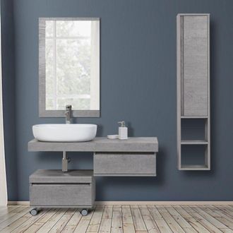 Feridras Feridras - Mensolone Bagno Sospeso 120 cm Cemento completo di lavabo e specchio
