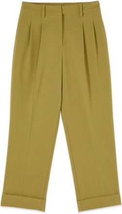 Oltre Cropped Plooitjesbroek - Dames - Straight fit broeken - Groen - 3XL - Leer - Broeken