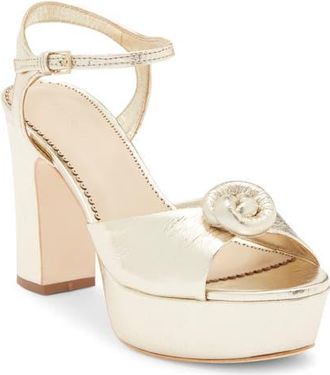 Cinq &agrave; Sept Arianna Ankle Strap Platform Sandal in Light Gold at Nordstrom, Size 38.5
