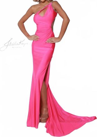 Johnathan Kayne One Shoulder Side Cut Out Prom Dress In Barbie Pink