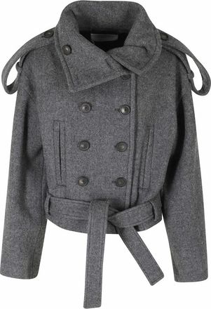 7 For All Mankind Abrigo corto de cuello alto con doble botonadura - Coats - Mujer - Gris - S