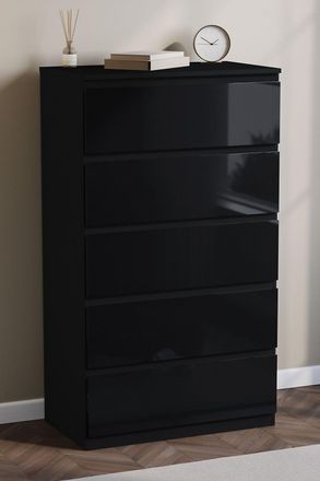 Home Discount Vida Designs Glinton HIGH GLOSS 5 Drawer Chest of Drawers Storage Bedroom Furniture in Black
