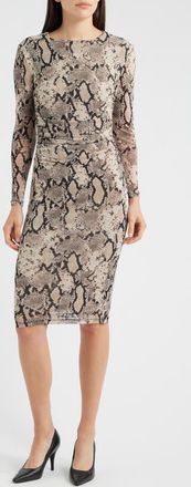 Anne Klein Print Long Sleeve Body-Con Dress in Natural Clay Multi at Nordstrom, Size X-Large