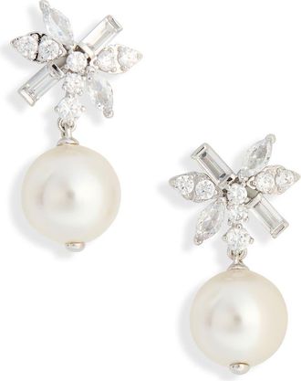 Nadri Lace Faux Pearl Drop Earrings in Rhodium at Nordstrom Rack