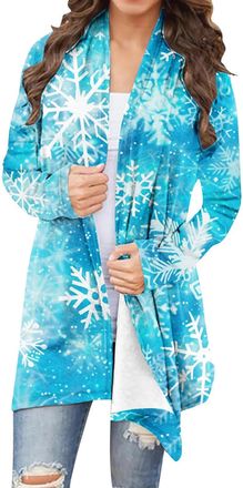 Generic Christmas Cardigan for Women UK Casual Xmas Snowflake Graphic Printed Cardigans Loose Long Sleeve Elegant Ladies Cardigan Festive Funny Print Holiday 