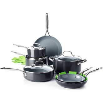 GreenPan Valencia Pro 11-Piece Anodized Aluminum Ceramic Nonstick Cookware Set in Black at Nordstrom