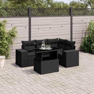 vidaXL Vidaxl - Set De Muebles De Jard&iacute;n 5 Pzas Y Cojines Rat&aacute;n Sint&eacute;tico Negro