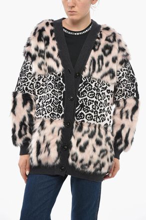 Stella McCartney Cardigan a Fantasia Animalier con Dettagli in Ecopelliccia Stella McCartney