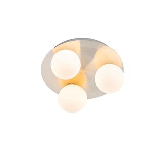 QAZQA Moderno Plaf&oacute;n Moderno Para Ba&ntilde;o De Acero 3 Luces - Cederic Acero /vidrio Redonda Adecuado Para Led Max. 3 X 40 Watt - Qazqa