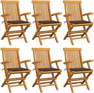 vidaXL Vidaxl - Sillas De Jard&iacute;n 6 Uds Madera Teca Con Cojines Gris Taupe
