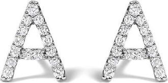 House of Brilliance 10K Gold 1/10 Cttw Diamond Initial A to Z Stud Earring in White Gold | A at Nordstrom