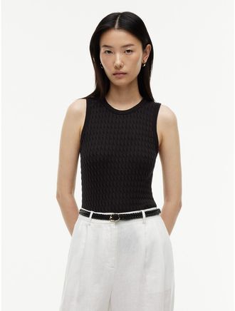 Tommy Hilfiger Womens Slim Fit Cable Knit Tank Top - Black - L