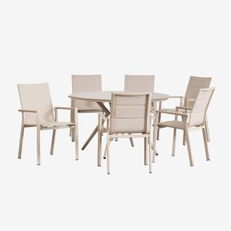 Sklum Sklum - Set De Mesa Redonda (&oslash;125 Cm) Valerie Y 6 Sillas De Jard&iacute;n Apilables En Aluminio Karena