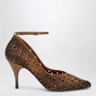 Miu Miu Cognac-colored woven leather pumps