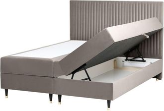 Beliani Beliani - Velvet Divan Bed Set with Storage eu King Size 5ft3 Continental Bed Taupe Dame