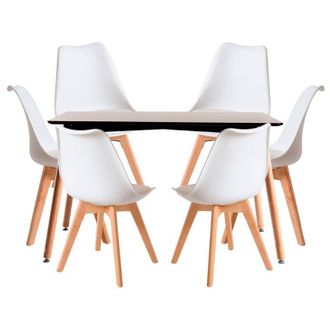Regalos Miguel Regalos Miguel - Conjuntos De Mesa Y Sillas - Conjunto Mesa Tower Rectangular 120 X 80 Cm Negra Y Pack 6 Sillas Synk Basic - Blanco