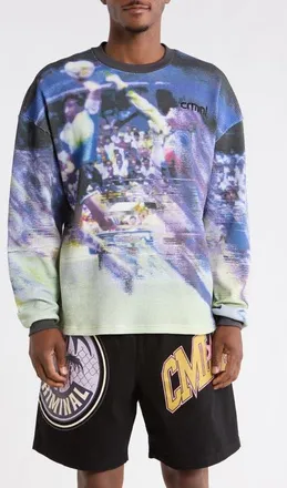 Criminal Damage Hand of God Graphic Waffle Knit T-Shirt in Blue Multi at Nordstrom, Size Xx-Large