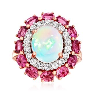 Ross-Simons Opal, Pink Tourmaline and. White Topaz Ring in 18kt Rose Gold Over Sterling