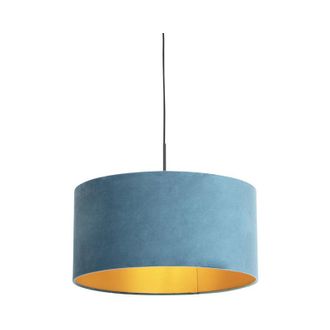 QAZQA Pendant Light with Velvet Shade Blue with Gold 50 cm - Combi