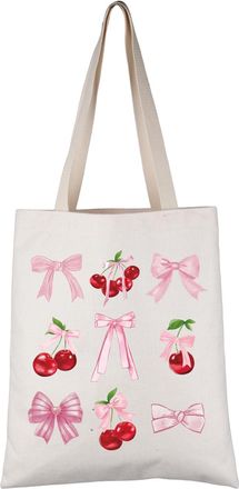 Generic PYOUL Cherries Lover Gift Coquette Cherries Tote Bag Pink Ribbon Bow Handbag Cherries Aesthetic Gift (Coquette Cherries Tote)