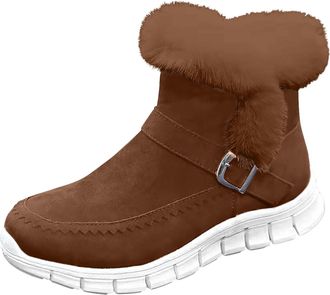 Generic Winter Ankle Boots for Women Warm Casual Snow Booties Solid Color Faux Fur Lined Comfortable Classic Walking Boots Non-Slip Walking Flats