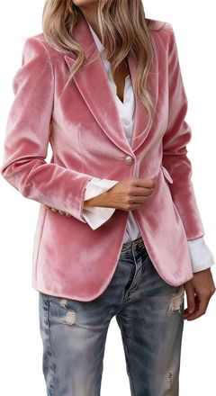 Generic Pink Velvet Jacket Women Womens Blazer Velvet Blazer Suit Casual Long Sleeve Jacket Ladies V Neck Office Work Notched Collar Coats Elegant Classic But