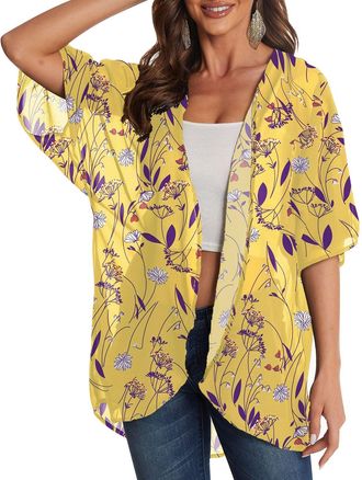 Generic Chiffon Kimono Cardigans for Women UK 3/4 Sleeve Summer Lightweight Cardigan Open Front Casual Loose Cover Ups Ladies Dressy Top Holiday Beach Vacatio