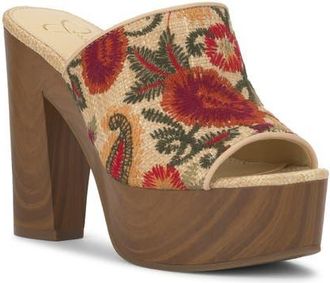 Jessica Simpson Shelbie Platform Slide Sandal in Natural Embroidered Multi at Nordstrom, Size 6.5