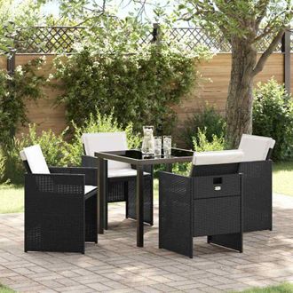 vidaXL Conjunto De Comedor De Jard&iacute;n Con Coj&iacute;n 5 Pcs Negro Polirat&aacute;n Vidaxl